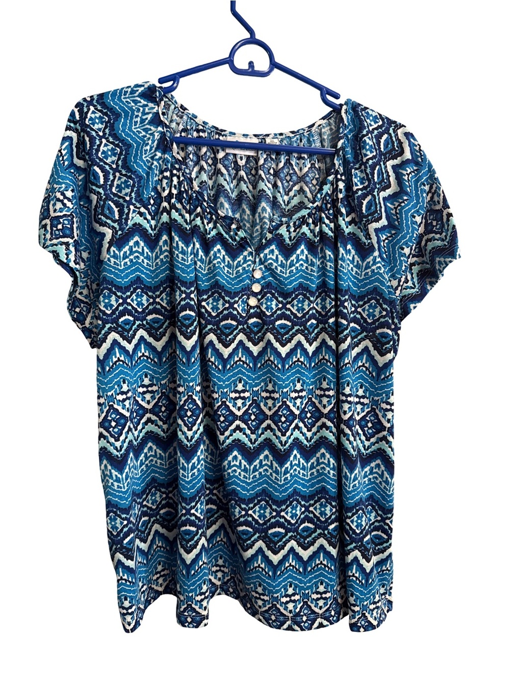 Kim Rogers Blue Geometric Print Blouse Size 3X